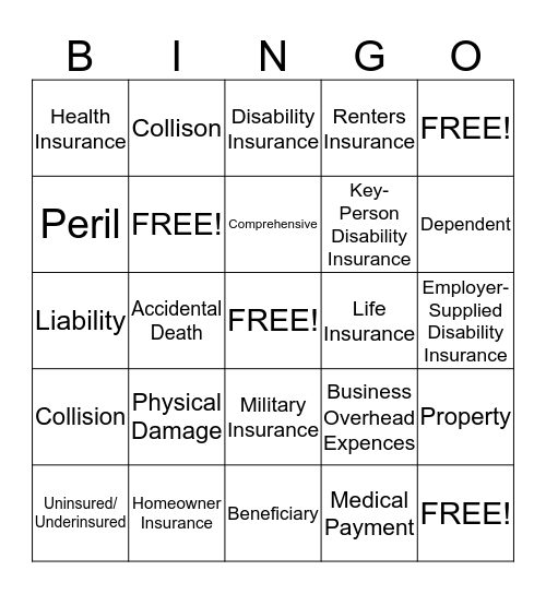 Insurance Bingo Card
