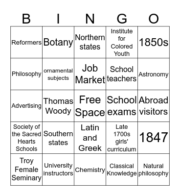 Science For Girls, Classics for Boys BINGO Card