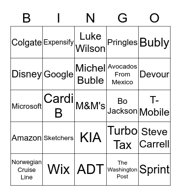 Super Bowl 2019 Bingo Card