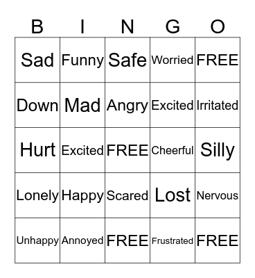 Feeling Words  Bingo Card