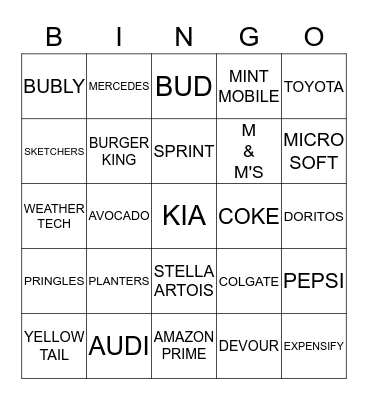 BEARS DEN 2019 COMMERCIAL SUPER BOWL BINGO Card