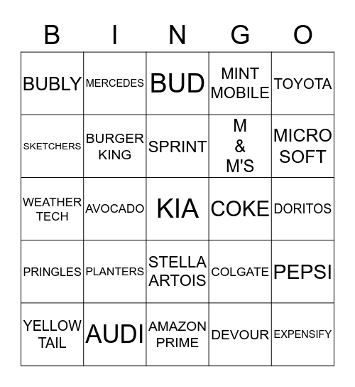 BEARS DEN 2019 COMMERCIAL SUPER BOWL BINGO Card