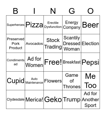 Superbowl LIII Bingo Card