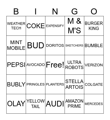BEARS DEN 2019 COMMERCIAL SUPER BOWL BINGO Card