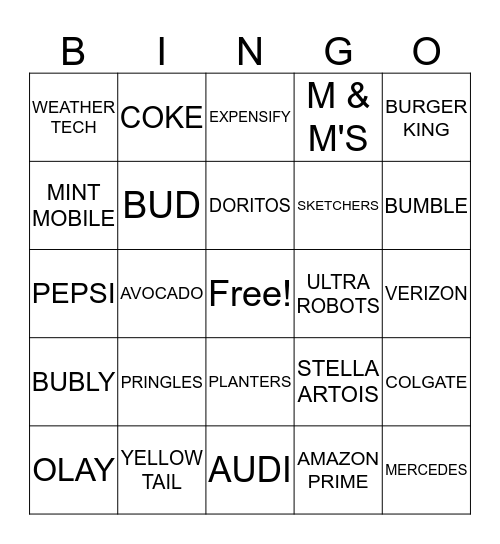 BEARS DEN 2019 COMMERCIAL SUPER BOWL BINGO Card