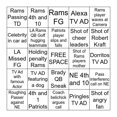 Superbowl 53 Bingo Card