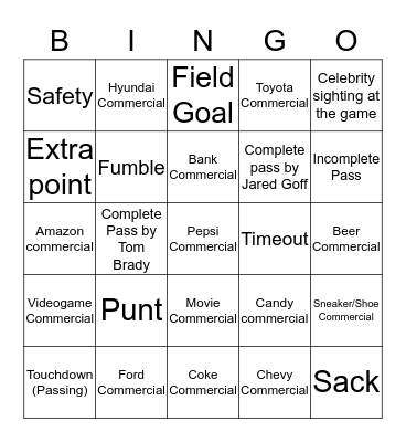 Super Bowl LIII Bingo Card