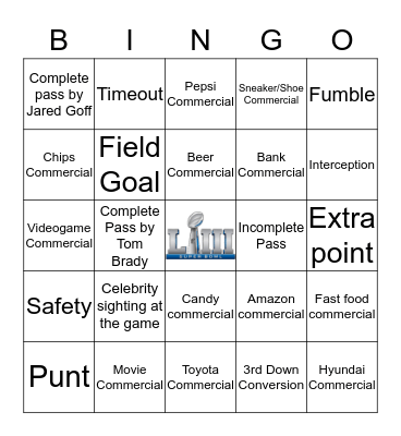 Super Bowl LIII Bingo Card