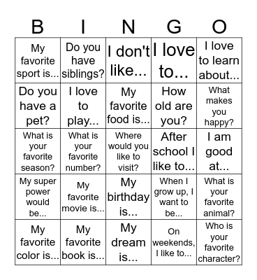 Getting to Know You Bingo Card