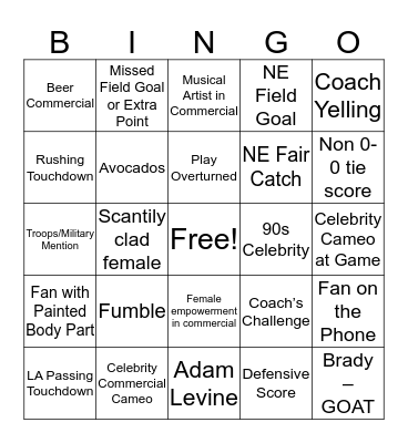 Super Bowl Bingo Card