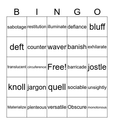 Middle School Vocabulary Bingo Card