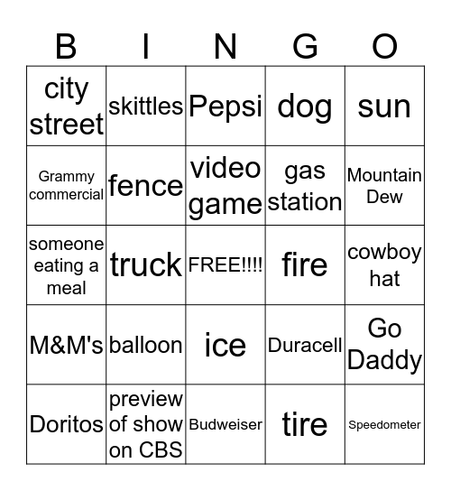 COMMERICAL BINGO Card