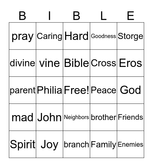 God's Love Bingo Card