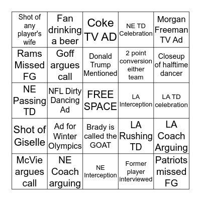 Superbowl 53 Bingo Card