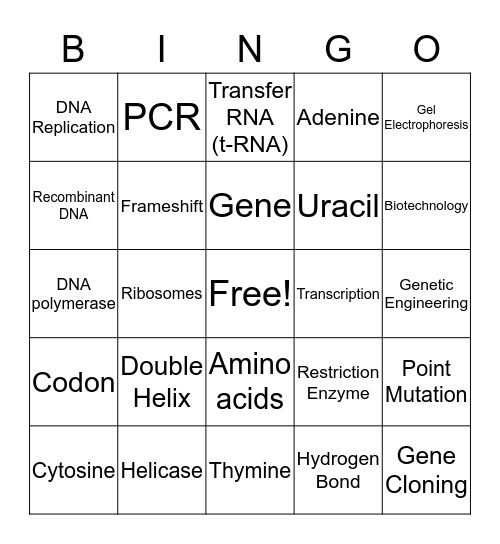 DNA and Genetic Engineering Bingo Card