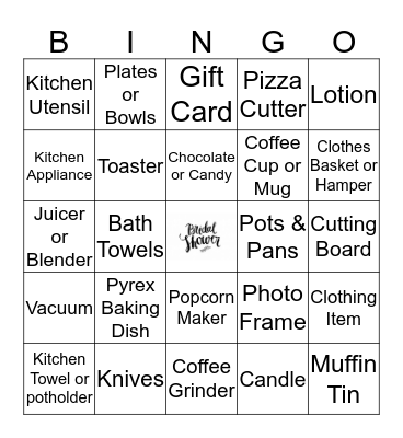 Sidny's Bridal Shower Gift Bingo Card