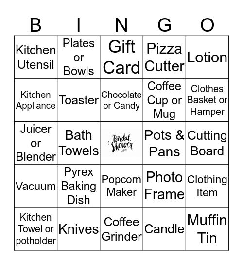 Sidny's Bridal Shower Gift Bingo Card