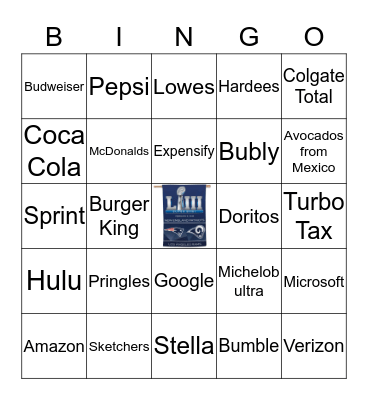 SUPER BOWL 53 - COMMERCIAL BINGO Card