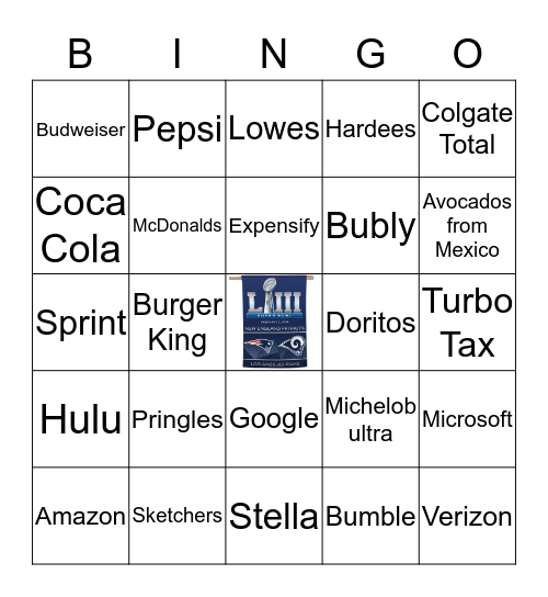 SUPER BOWL 53 - COMMERCIAL BINGO Card
