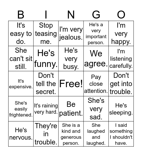 Idiom Meanings Bingo Card