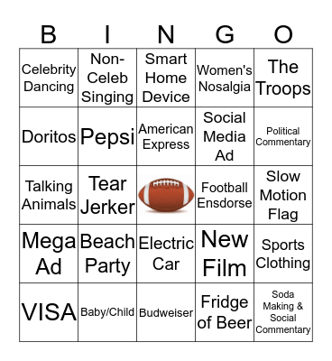 Super Bowl Commercial Bingo Card