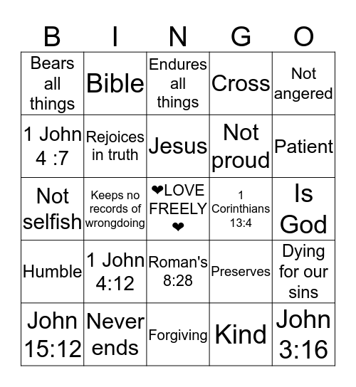 Love is..... Bingo Card