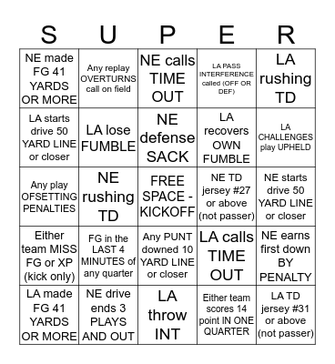 SUPER BOWL LIII BINGO Card