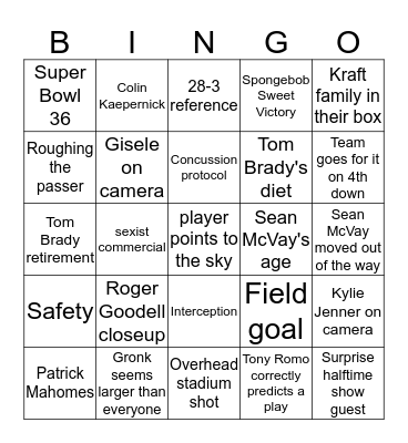 SUPER BOWL LIII Bingo Card