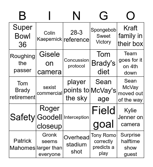 SUPER BOWL LIII Bingo Card