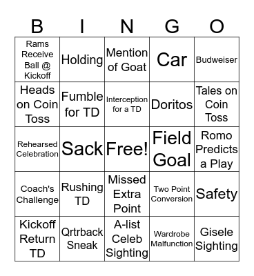 Super Bowl Bingo @ The Packing Pad Bingo Card
