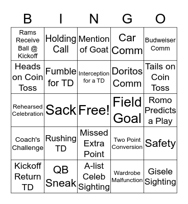 Super Bowl Bingo @ The Packing Pad Bingo Card