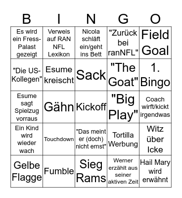 SUPERBOWL LIII Bingo Card