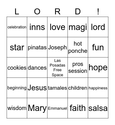 Las Posadas Bingo Game  Bingo Card