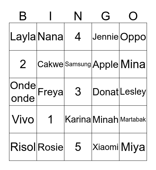 Punya Rosie Bingo Card