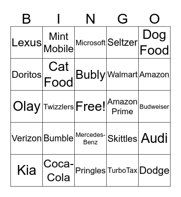 Super Bowl 2019 Bingo Card