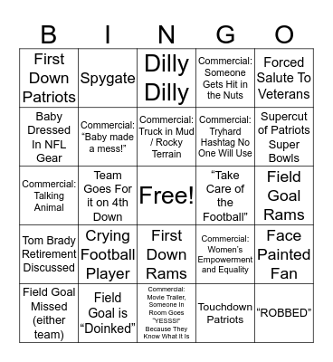 Hamm's SuperBowl Bingo Card