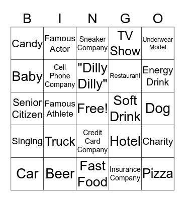 TV Commercial Bingo Card