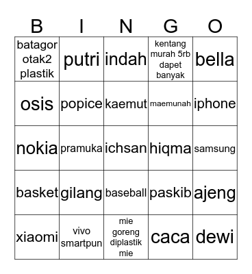 Untitled Bingo Card