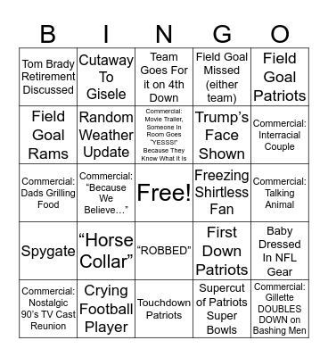 Hamm's SuperBowl Bingo Card