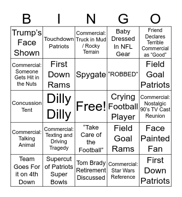 Hamm's SuperBowl Bingo Card