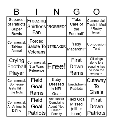 Hamm's SuperBowl Bingo Card