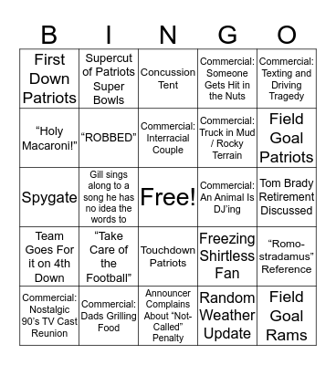 Hamm's SuperBowl Bingo Card