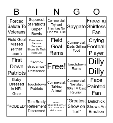 Hamm's SuperBowl Bingo Card