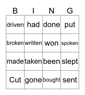 Irregular verbs Bingo Card