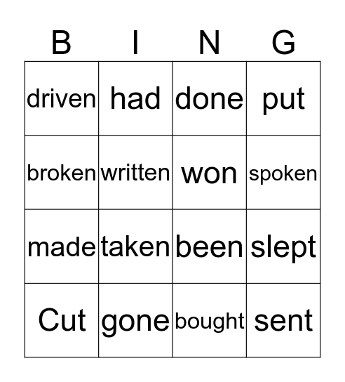 Irregular verbs Bingo Card