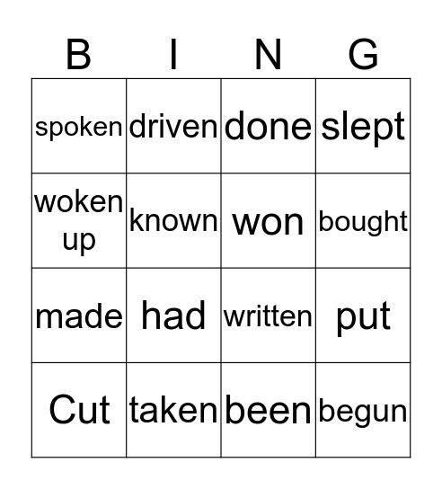 Irregular verbs Bingo Card