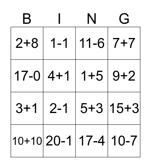 leren tellen tot 20 Bingo Card