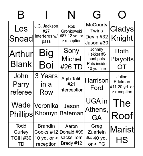 Super Bowl LIII in the ATL Bingo Card