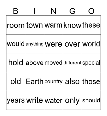 "At Home Around the World" Word Power Bingo Card