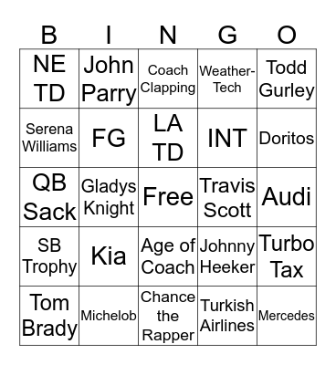 Super Bowl Bingo Card
